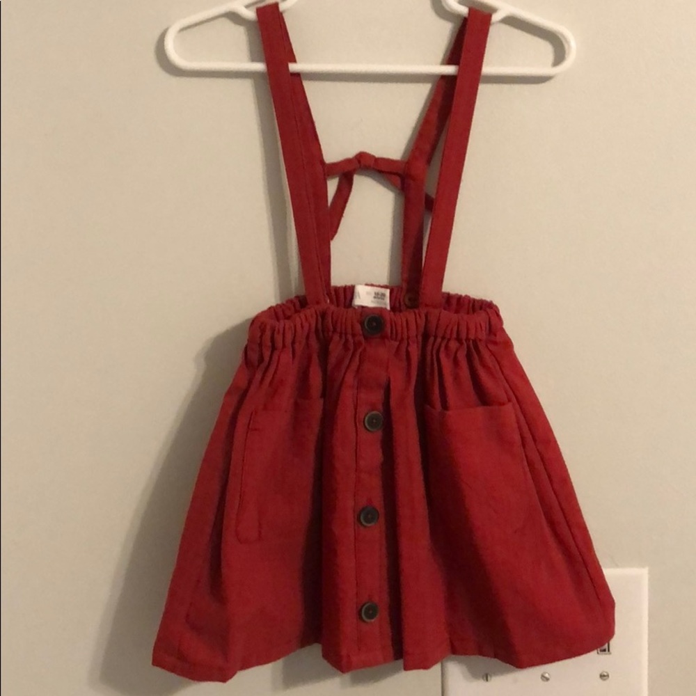 Zara girls red suspender skirt with pockets